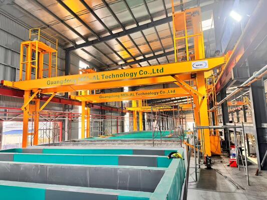 Goede prijs 1000 ton/maand Manuele anodiseringsproductielijn met een filmdikte van 8-12 μm en een maximale profiellengte van 6500 mm online